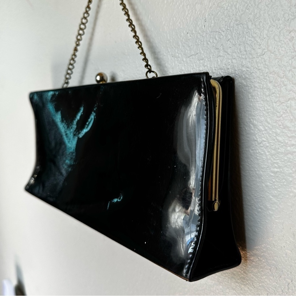 Vintage Black Patent Leather Baguette Clutch - Picture 5 of 6